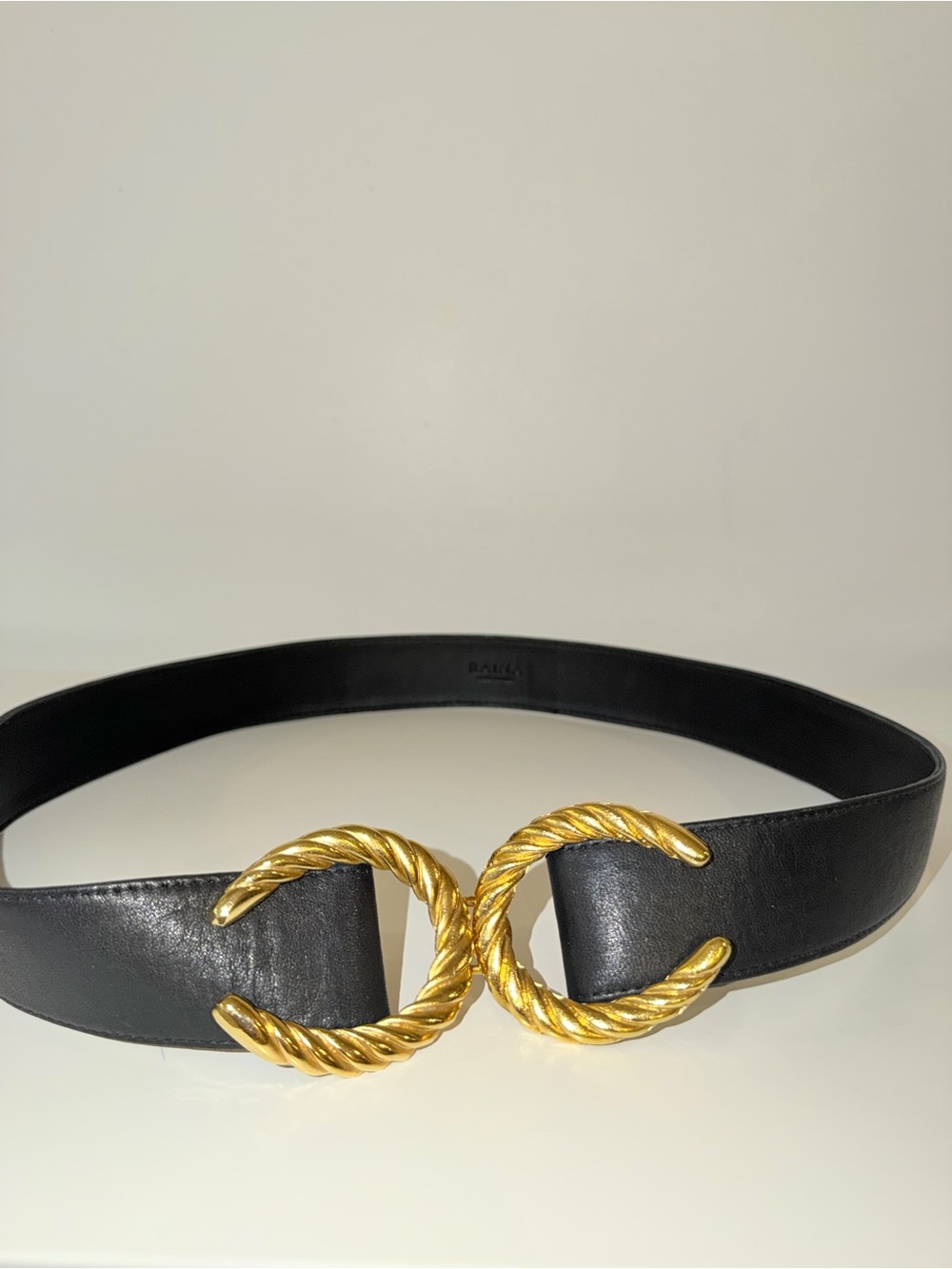 Raina Black Leather Gold-Tone CC Buckle Adjustable Belt